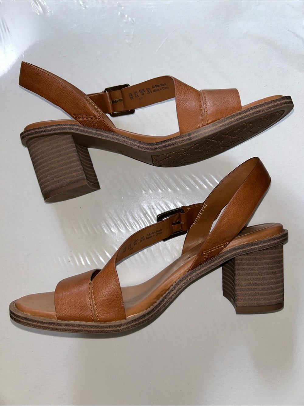 NWOB Zodiac Ivy Tan Brown Leather Slingback Block Heel Sandals